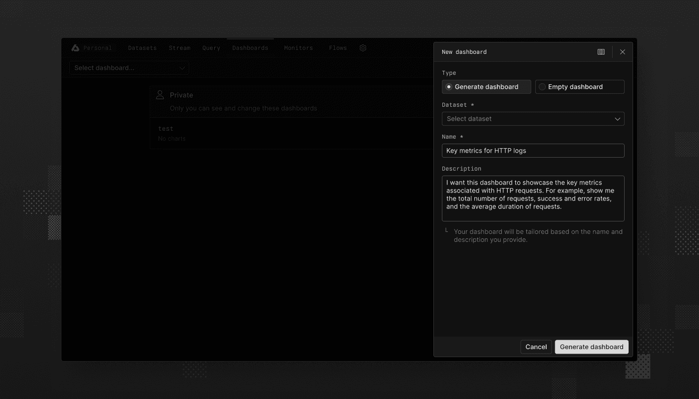 Generate dashboards using AI