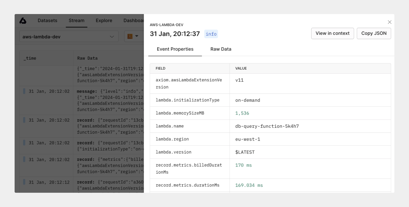 Monitor Lambda functions and usage in Axiom