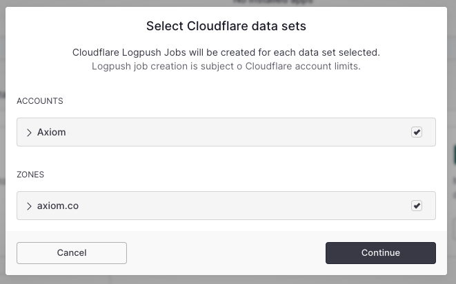 Install CloudFlare Logpush App