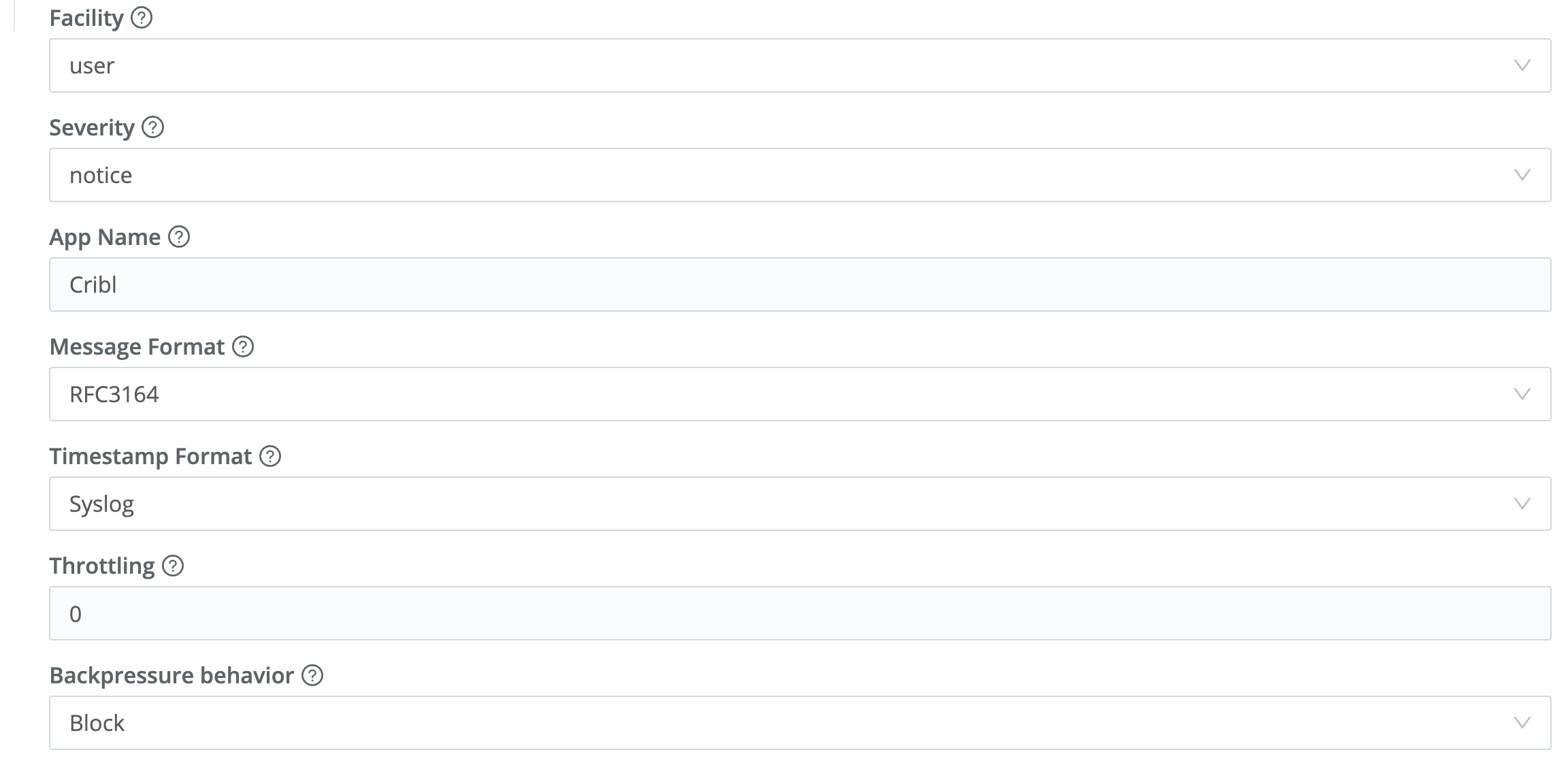 Configure the Syslog message