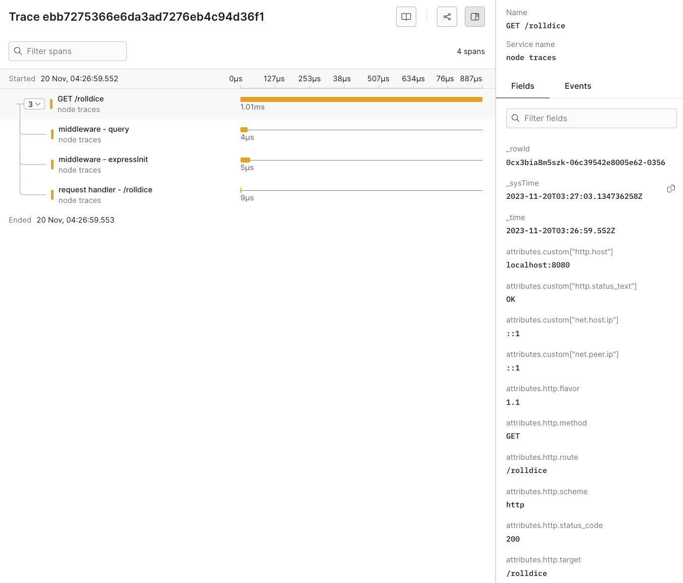 Observing the telemetry data in Axiom